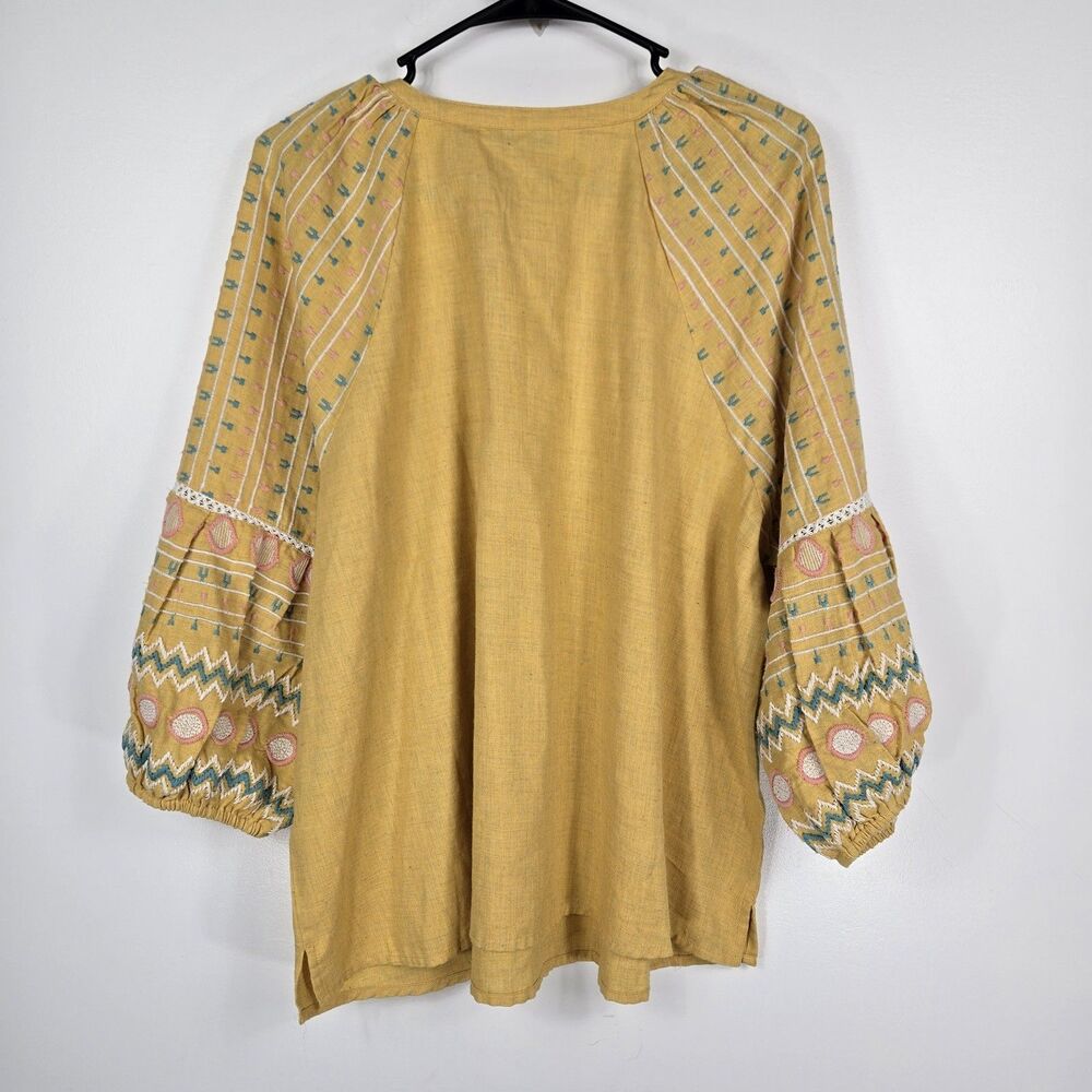 Canyon Retreat Women's Size 1X Yellow Balloon Sleeve Embroidered Top - Picture 6 of 8